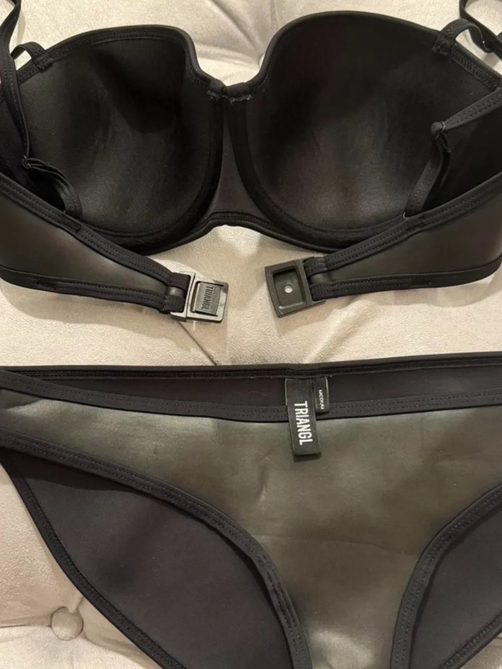Triangl Discontinued Two-Piece Black Leather Bikini Set